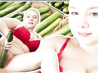 Witness this super hot teeny get her cock-squeezing beaver screwed by a gigantic cucumber!