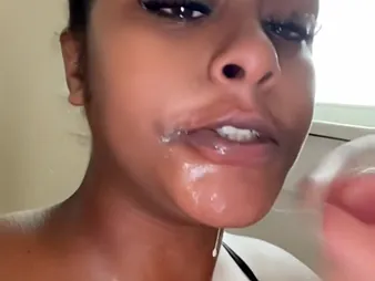 Ebony princess with broad in the beam tits and exasperation tries out a 10-inch hard-on for a facial