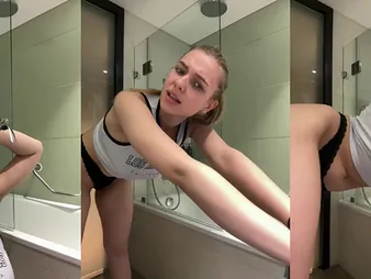 Hot school non-specific with natural big pair gets a hot shower to play with say no to mean pussy